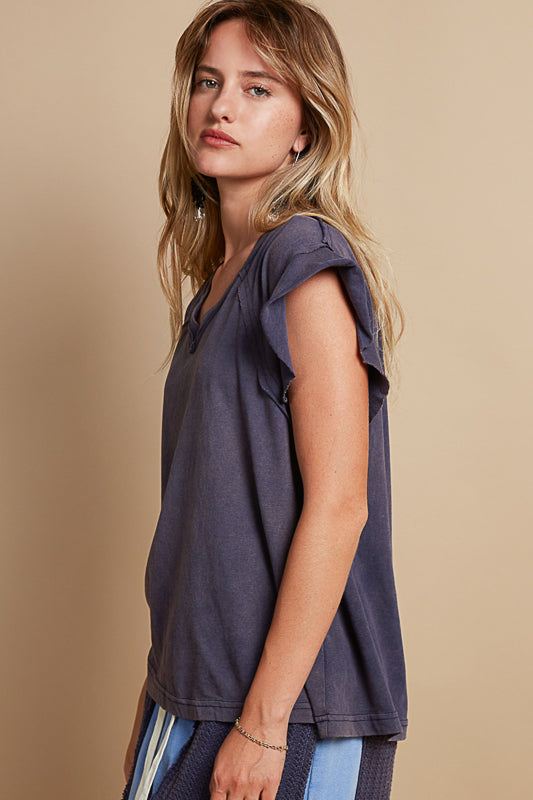 Raw Seam V-Neck - Navy