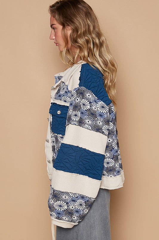 Quilted Patched Jacket - Cream/Blue