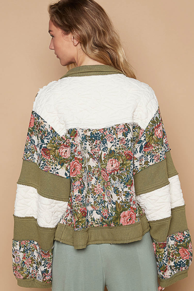 Quilted Patched Jacket - Olive/Cream