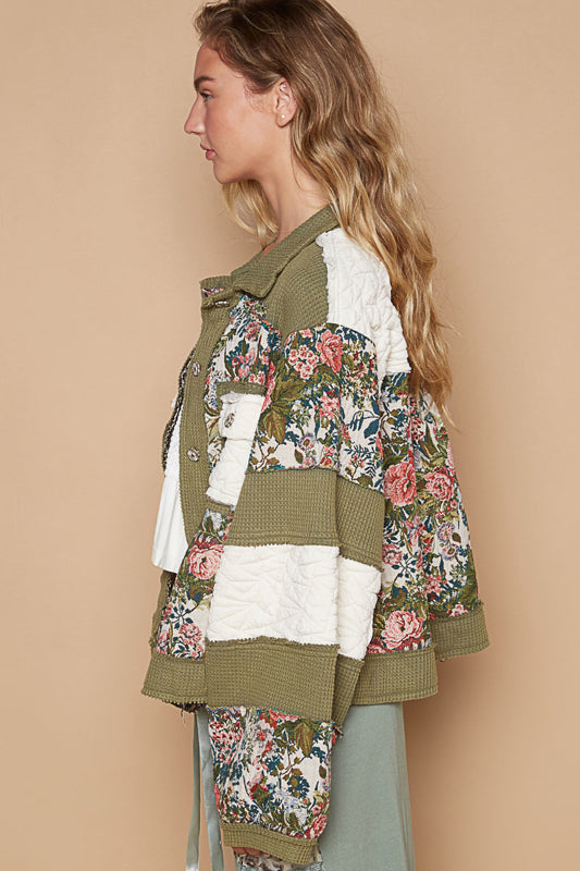 Quilted Patched Jacket - Olive/Cream