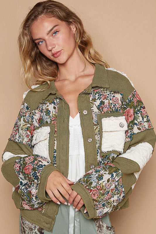 Quilted Patched Jacket - Olive/Cream