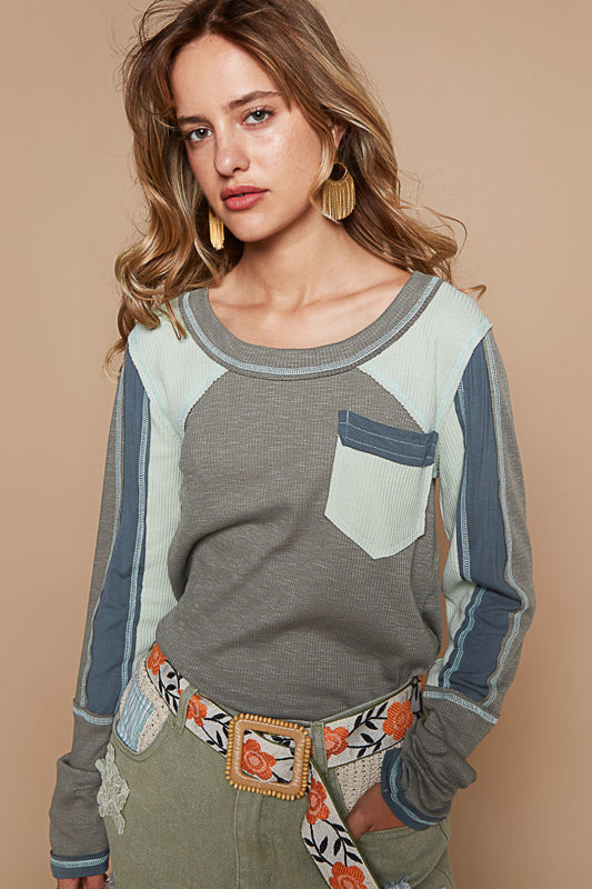 Scoop Neck Patterned Shirt - Moss