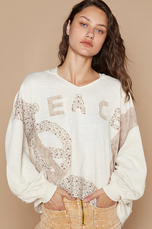 Peace Patched Hoodie - Cream