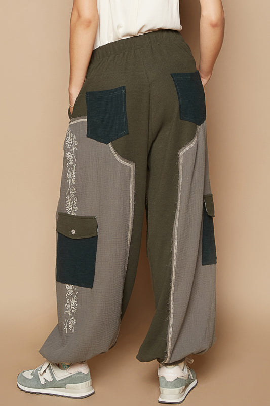 Mixed Media Pants - Moss Green