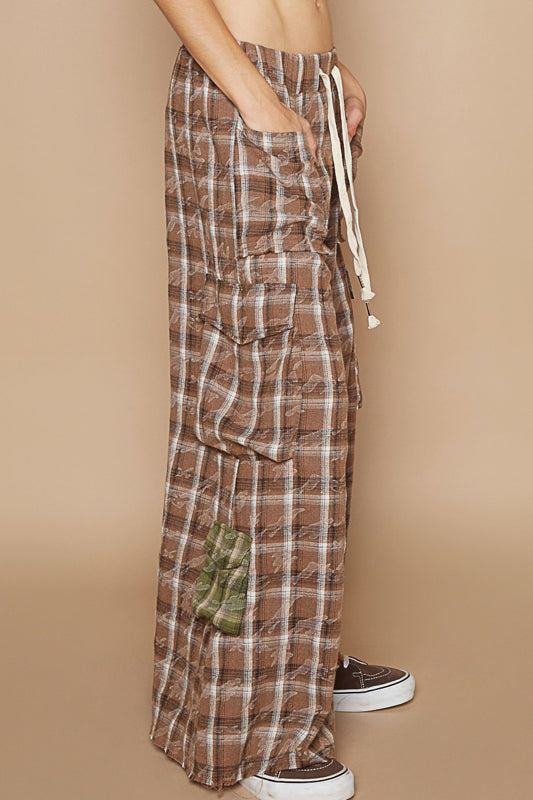 Plaid Cargo Pants - Chocolate