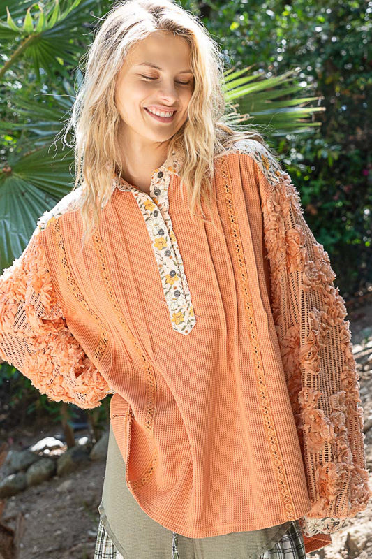 Lacey Balloon Sleeve Blouse - Dried Carrot