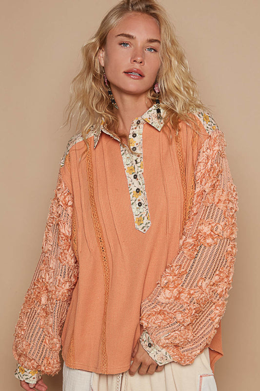 Lacey Balloon Sleeve Blouse - Dried Carrot