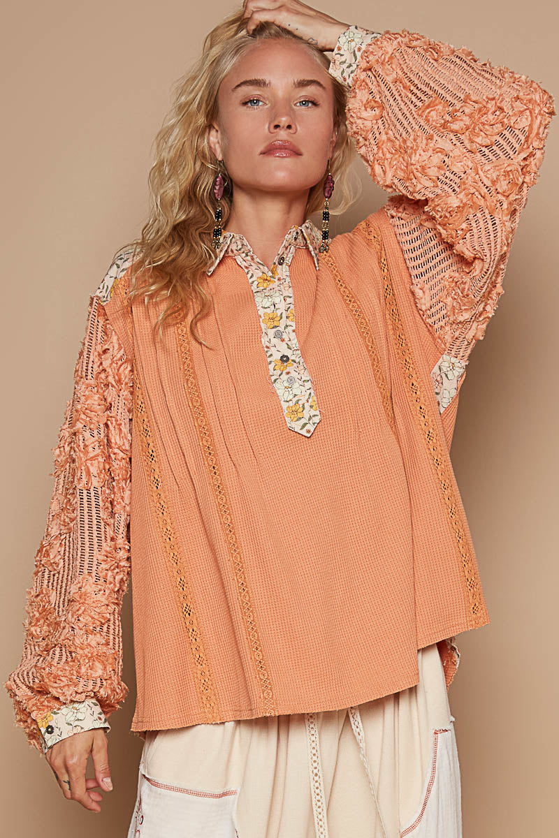 Lacey Balloon Sleeve Blouse - Dried Carrot