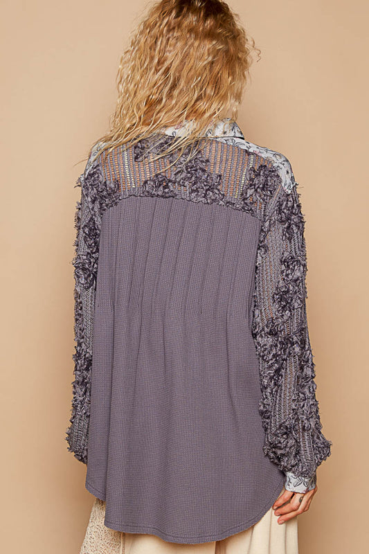 Lacey Balloon Sleeve Blouse - Ghost Grey