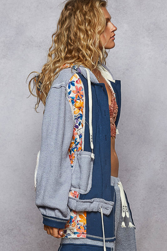 Quilted Floral  Knit Hoodie Zip