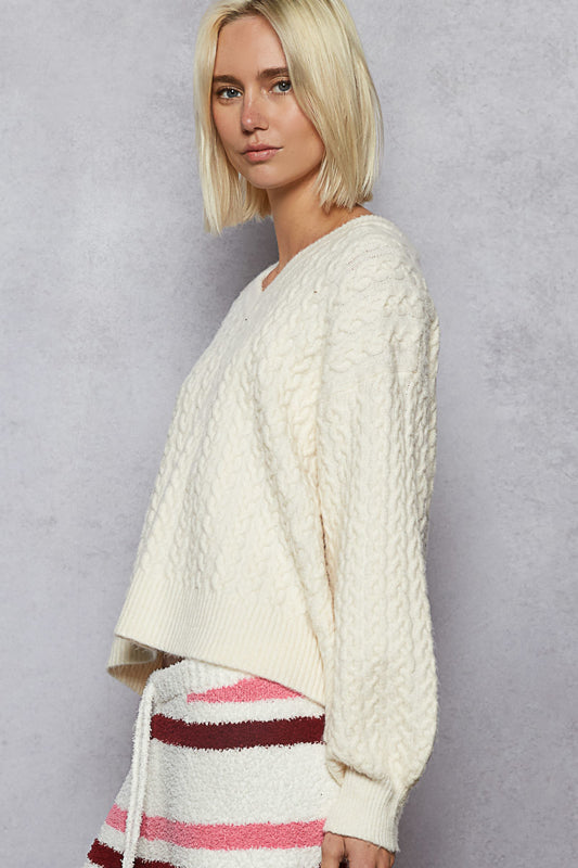V-Neck Sweater - Powder Cream