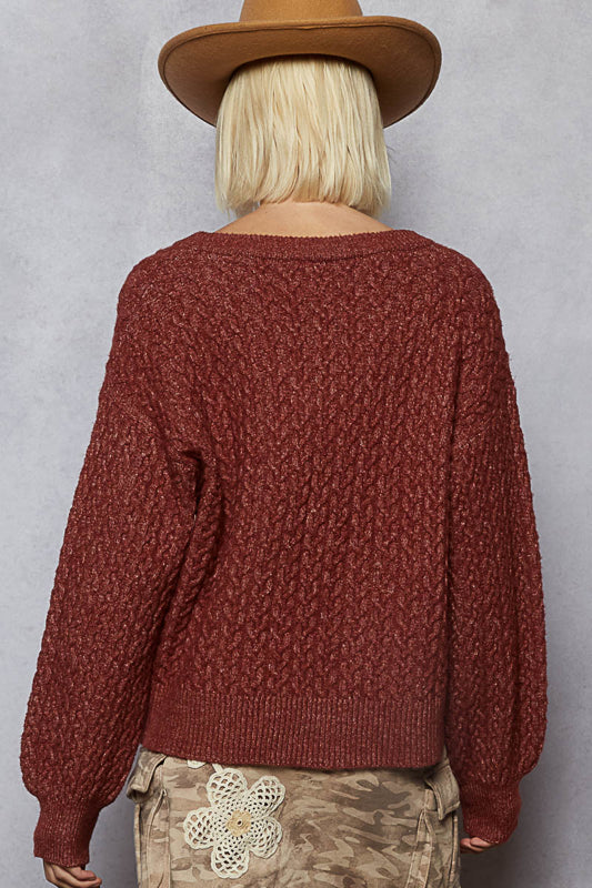 V-Neck Sweater - Wood Brick