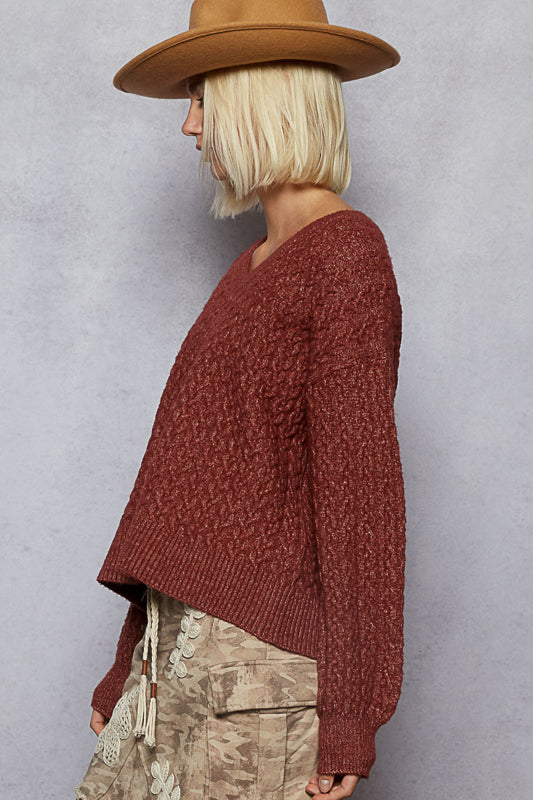 V-Neck Sweater - Wood Brick