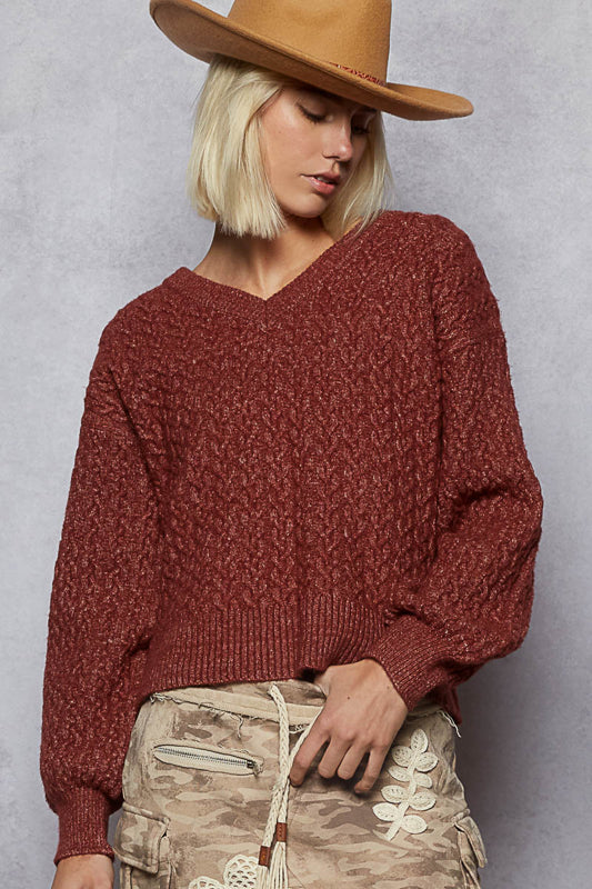 V-Neck Sweater - Wood Brick
