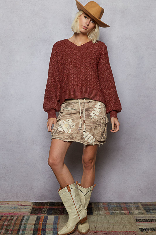 V-Neck Sweater - Wood Brick
