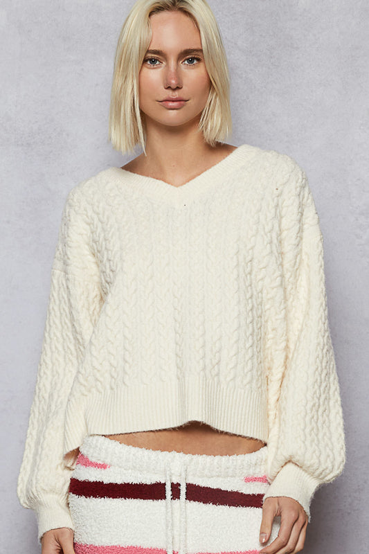 V-Neck Sweater - Powder Cream