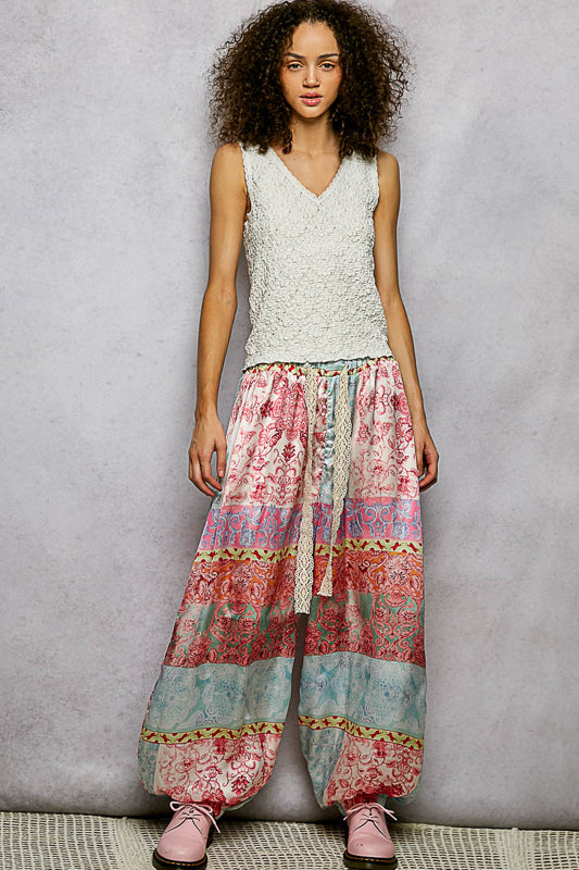Boho Paisley Patchwork Joggers- Pink