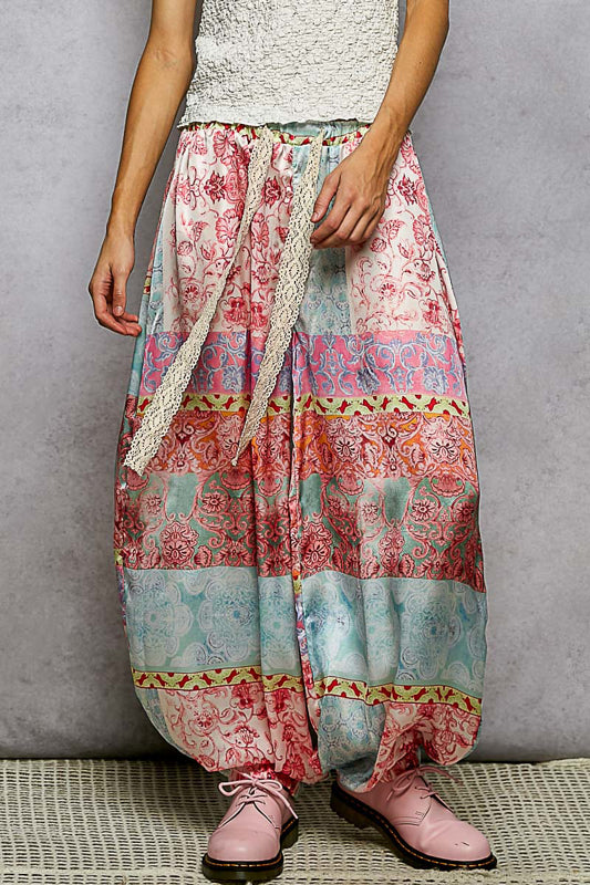 Boho Paisley Patchwork Joggers- Pink