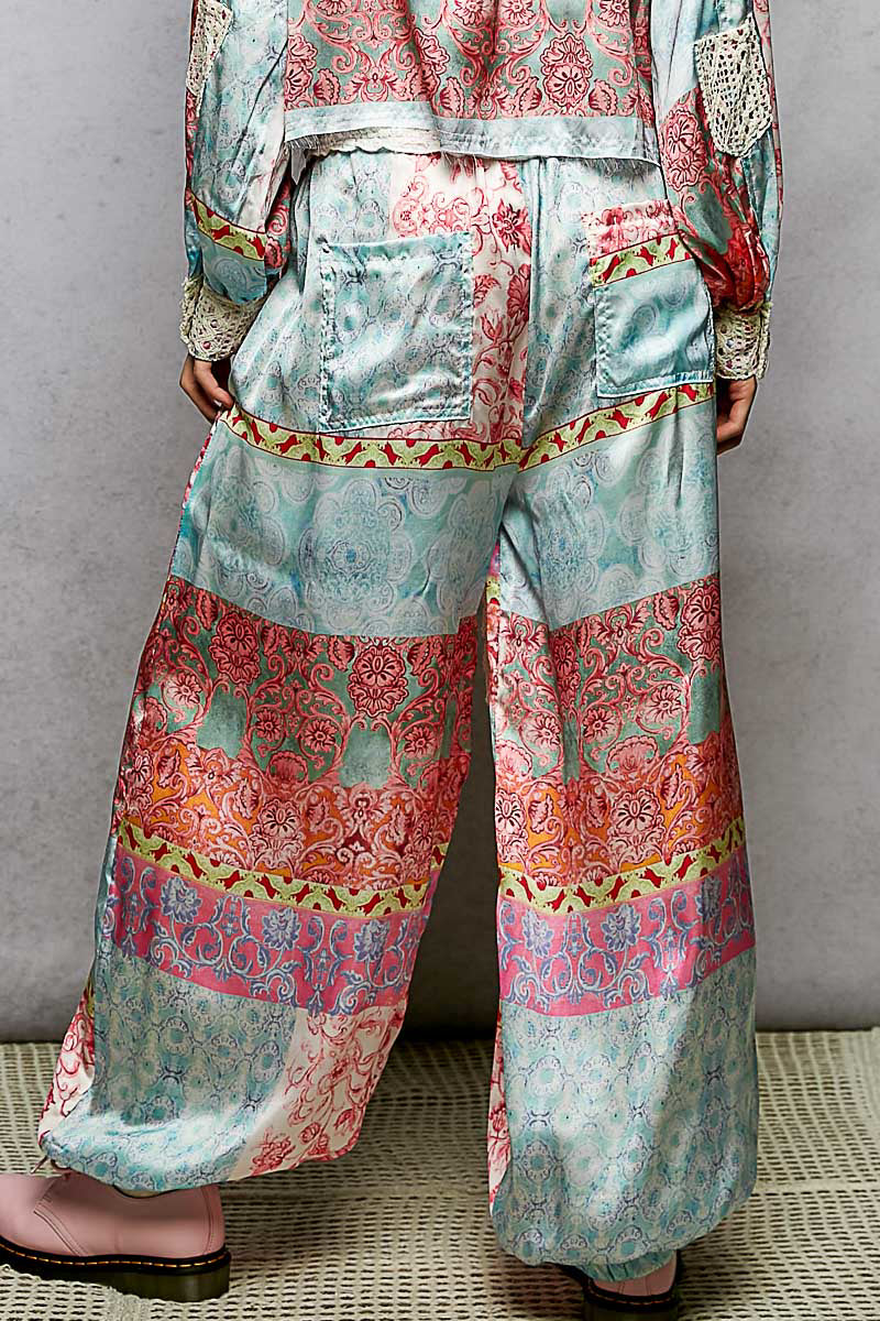 Boho Paisley Patchwork Joggers- Pink