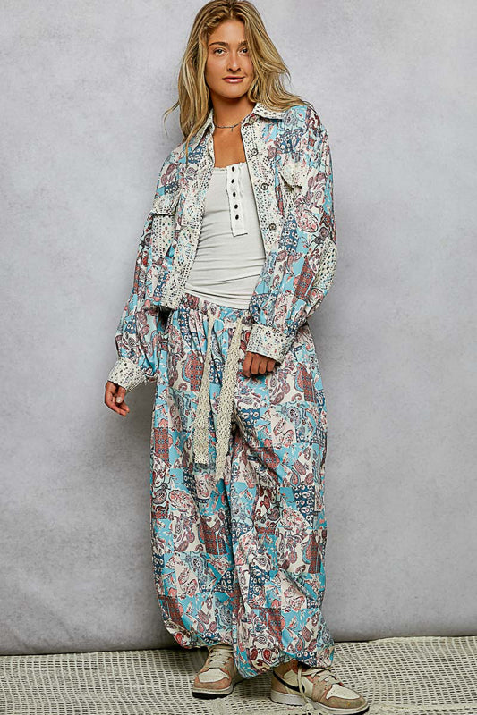 Boho Paisley Patchwork Joggers- Blue