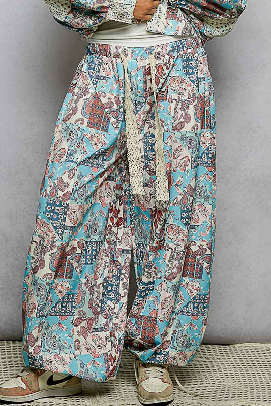 Boho Paisley Patchwork Joggers- Blue