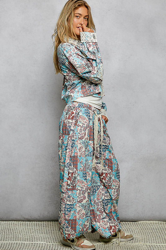 Boho Paisley Patchwork Joggers- Blue