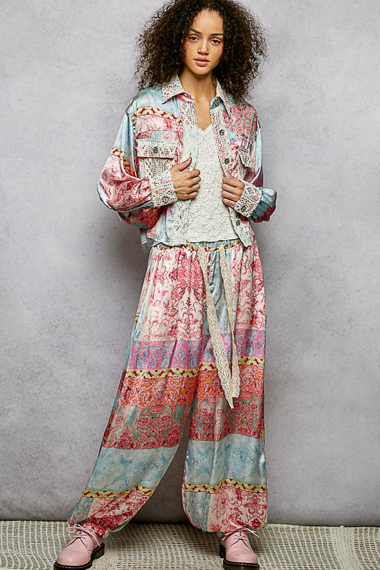 Boho Paisley Patchwork Joggers- Pink