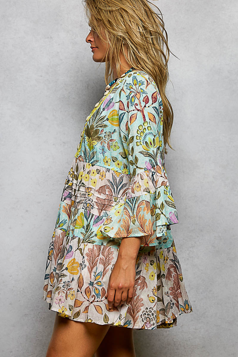 Seashell Embroidered Floral Tunic Dress - Vibrant