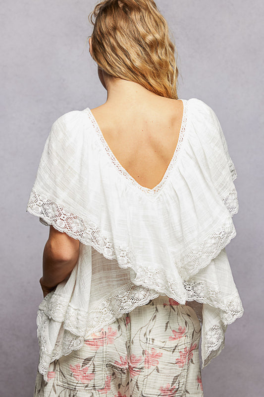Lace + Embroidered Ruffle Top