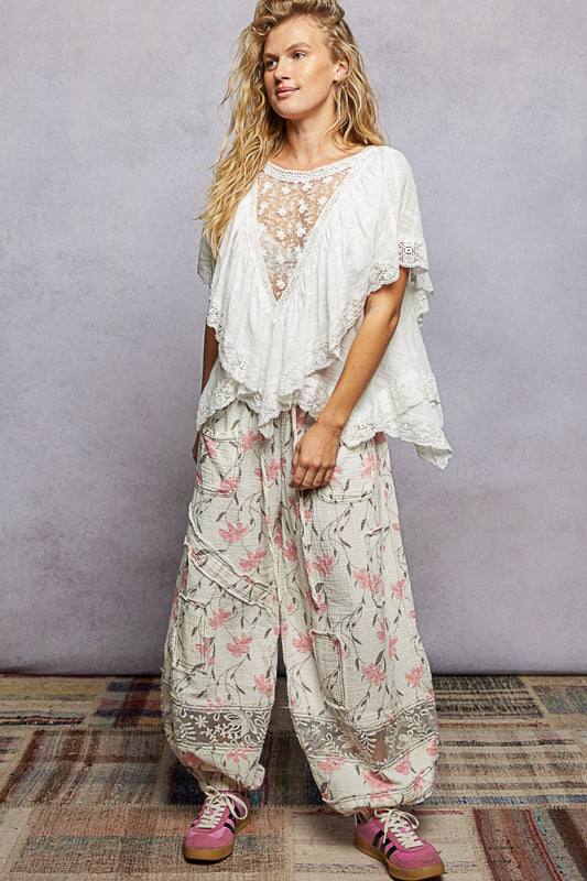 Lace + Embroidered Ruffle Top