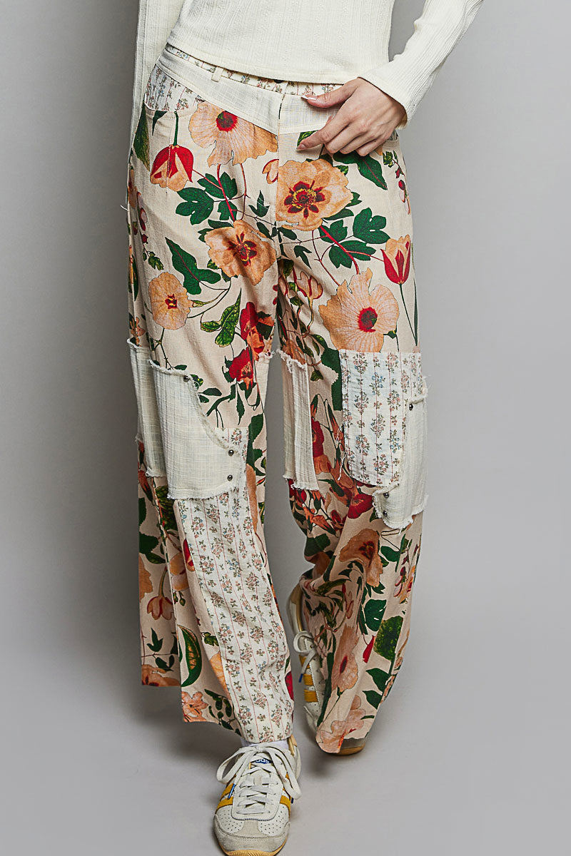 Floral Straight Pants - Cream