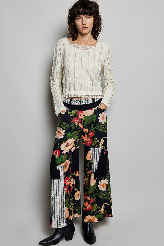 Floral Straight Pants - Black
