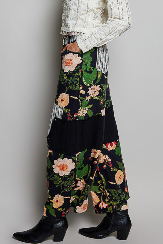 Floral Straight Pants - Black