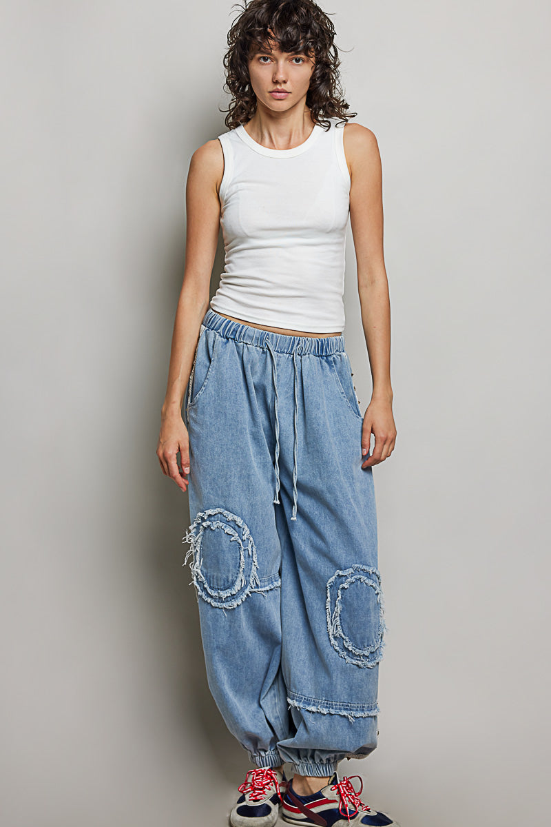 Slouchy Studded Joggers - Denim