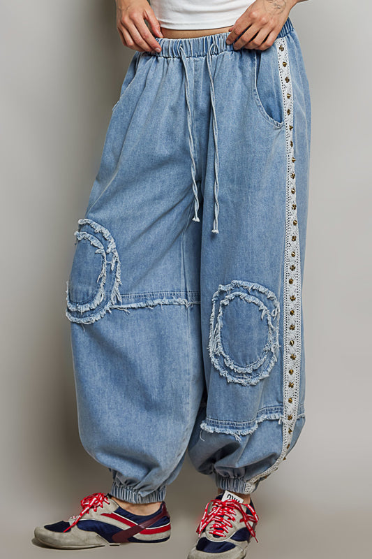 Slouchy Studded Joggers - Denim