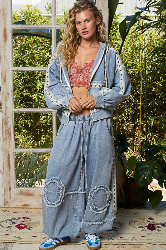 Slouchy Studded Joggers - Denim
