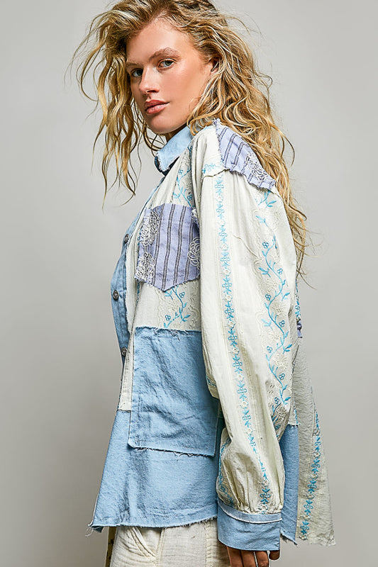 Embroidered Boho Top - Denim