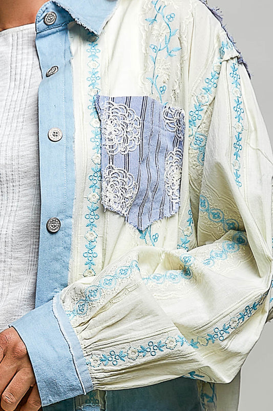 Embroidered Boho Top - Denim