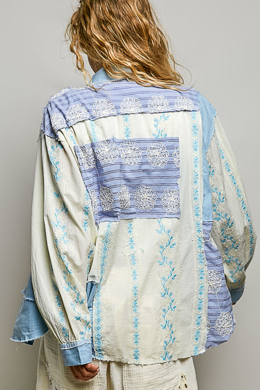 Embroidered Boho Top - Denim
