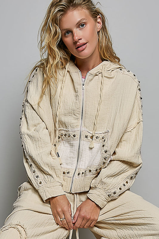 Raw Gauze Zip Up - Natural