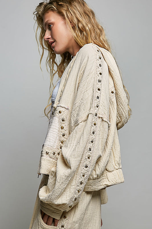 Raw Gauze Zip Up - Natural