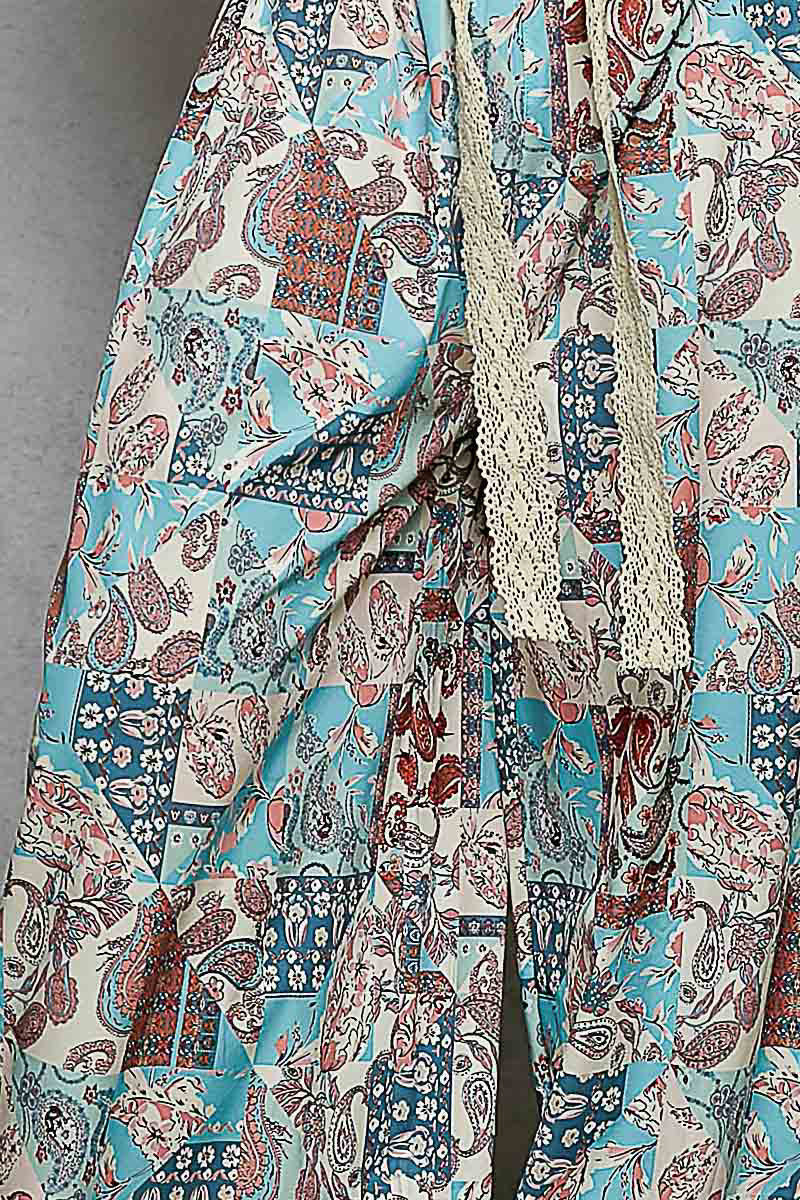 Boho Paisley Patchwork Joggers- Blue
