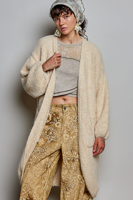Bouclé Open-Front Long Duster Cardigan