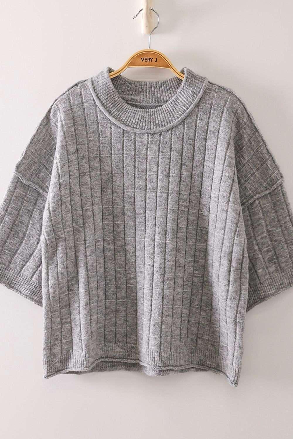 Cropped Knit Sweater - Heather Gray