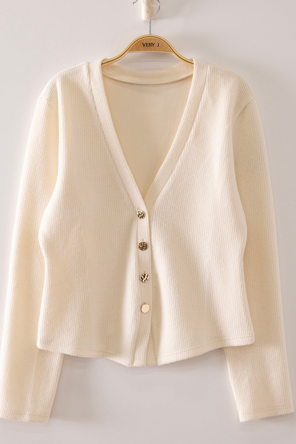 Ribbed Knit Cardigan - Cream