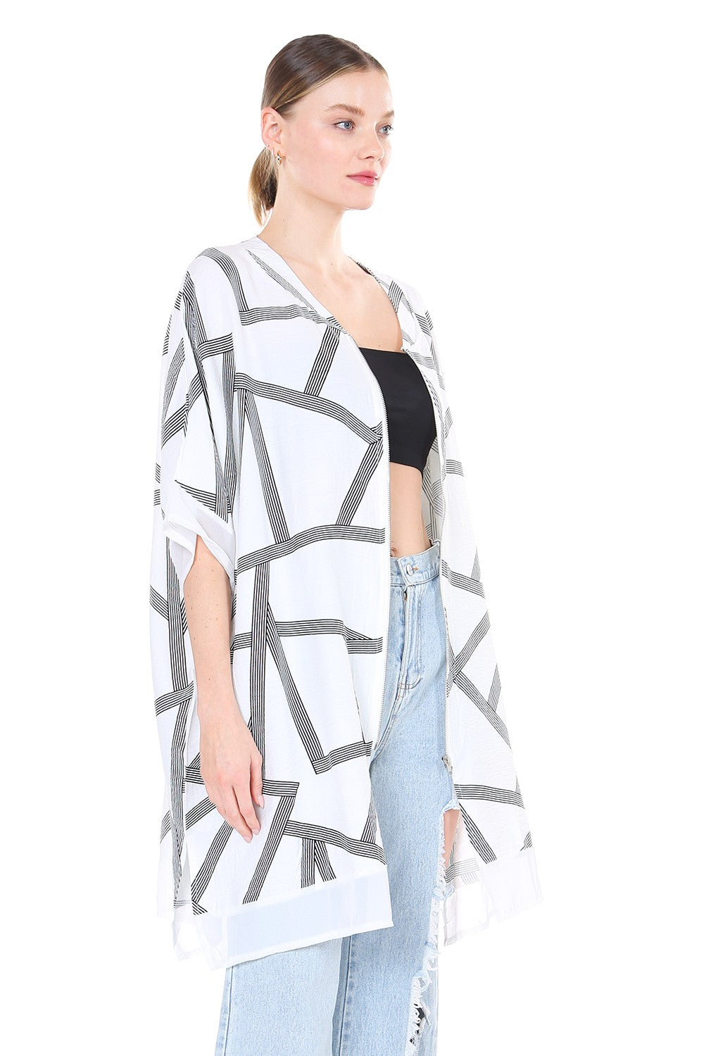 Geometric Zip Up Cardigan