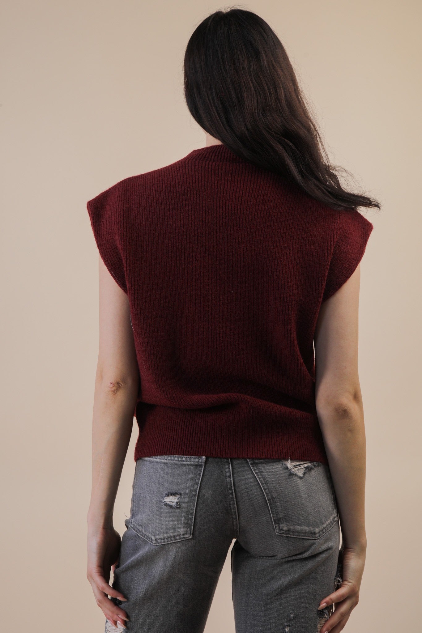 Soft Knit Sweater Vest - Burgundy