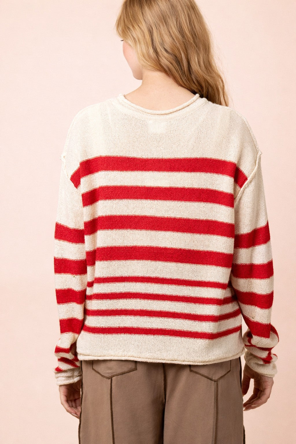 Striped Knit Summer Sweater - Red