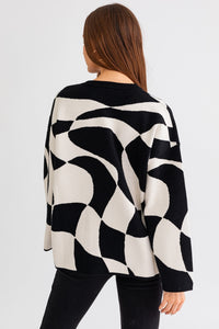 Abstract Checkered Oversized Sweater - Off White
