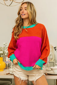 Color Block Sweater - Orange